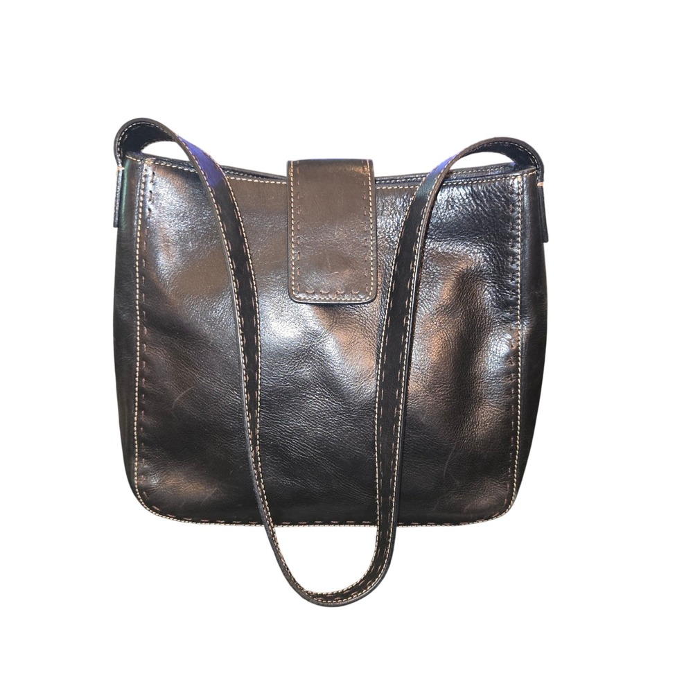 Fossil Shoulder Bag Womens Medium Black Leather Contrast Stitch ZB9097